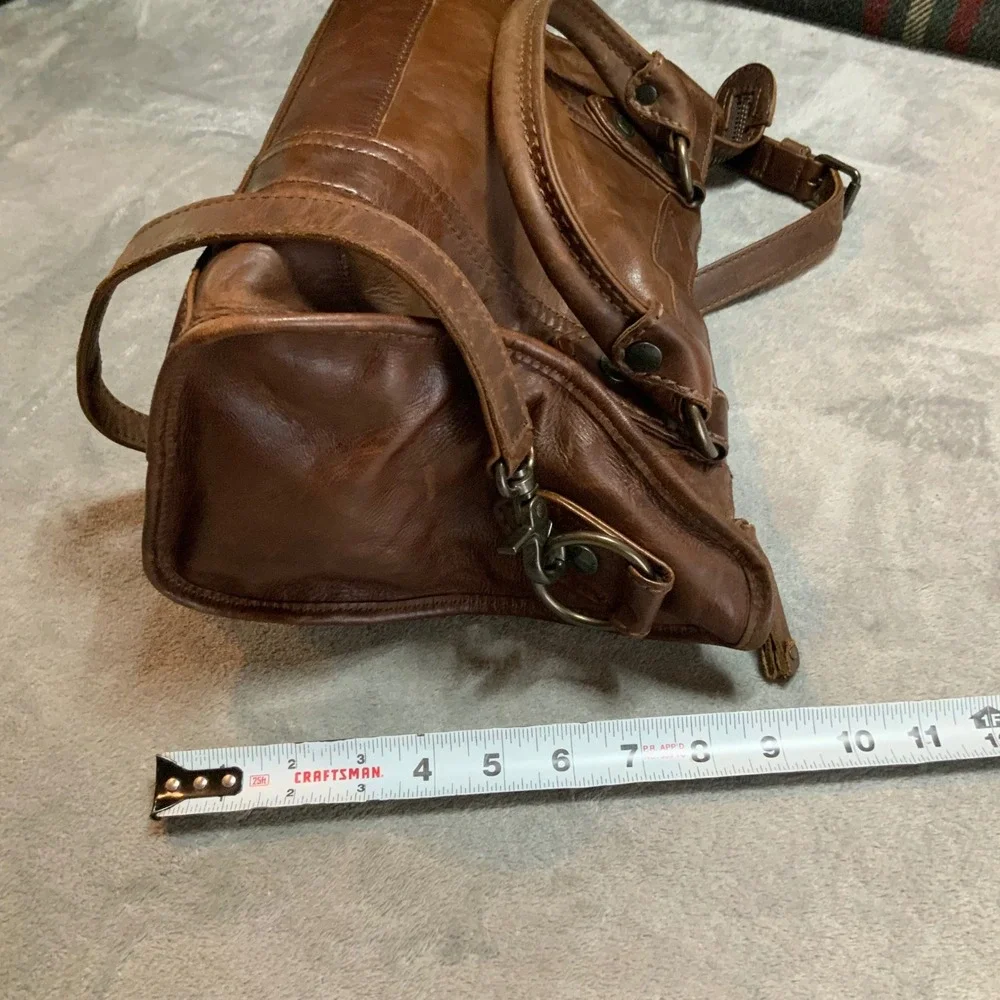 Frye Melissa Cognac Brown Leather Satchel Shoulder Bag Antique Brass Hardware